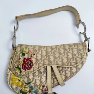 Dior Beige Floral Saddle Bag